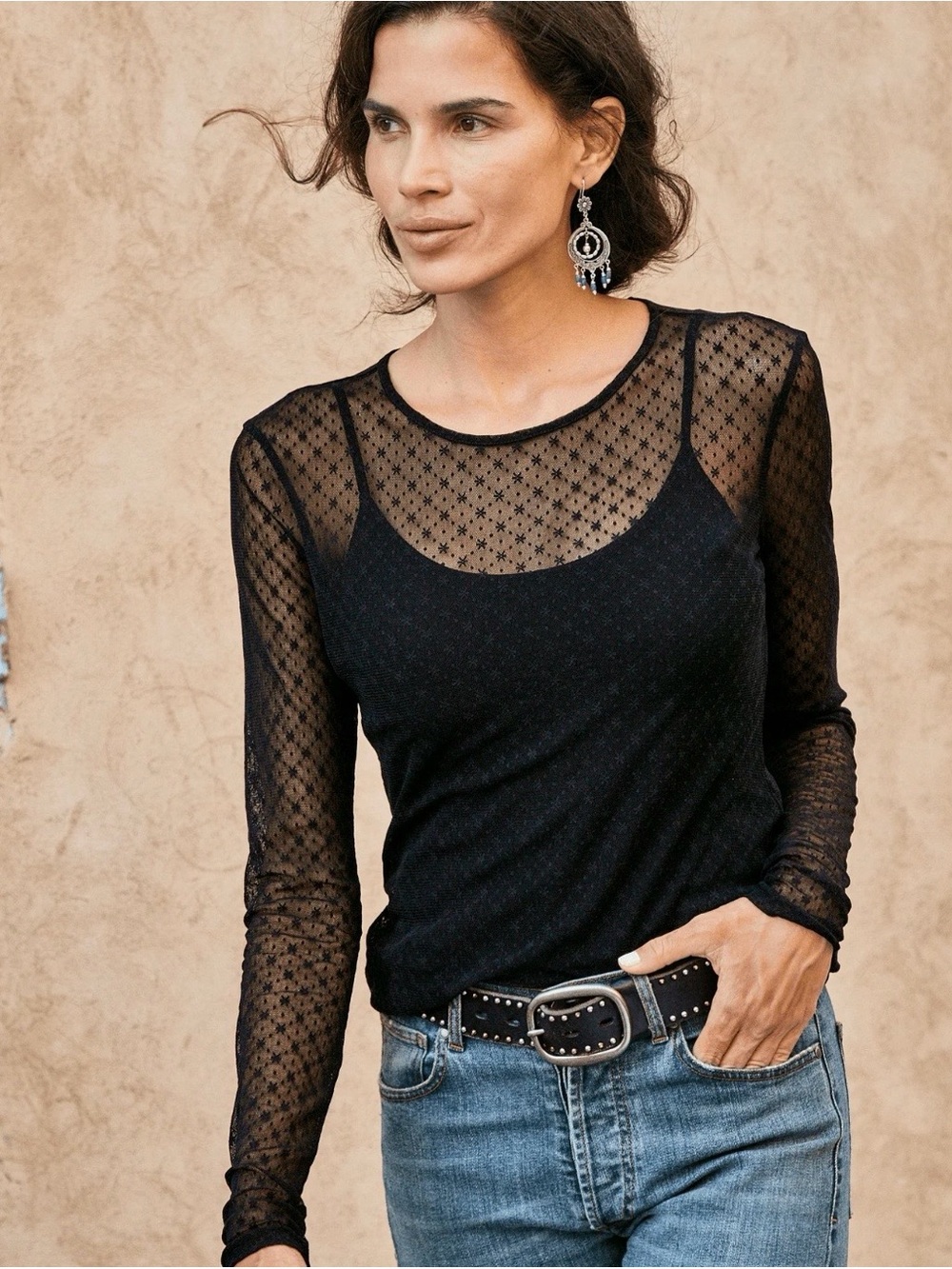 Peruvian Connection Daisy Lace Tee Size Large Boho Southwestern